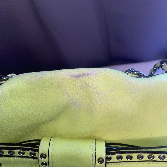 Rebecca Minkoff Bow Studded Shoulder Crossbody Bag Purse Neon Yellow Chain Strap - Picture 6 of 15